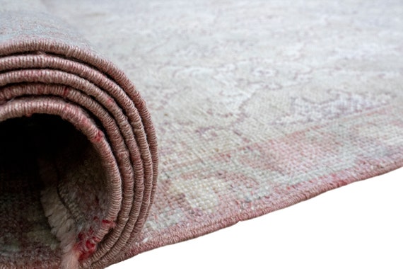 Living Room Rug 5x8 – Vintage Anatolian Oushak Neutral Taupe, Blush Tribal Floral Pattern