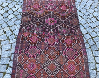 Crochet Pattern Wool Kilim, Vintage Turkish Embroidery 3.2x6.1 ft Rug, Holiday Decor, Christmas Gift, Heirloom Gift, Gift For Him, Home Gift