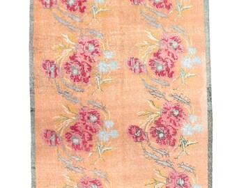 Boho Turkish Oushak Floral Rug, Vintage Style Rare Gift, Handmade 4.8x7.2 ft Orange Carpet, Unique Home Decor, Housewarming or Moving Gift