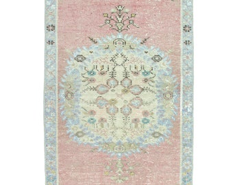 Vintage Turkish Oushak Rug 2.9x5.7 ft – Floral Medallion Pastel Cottage Decor