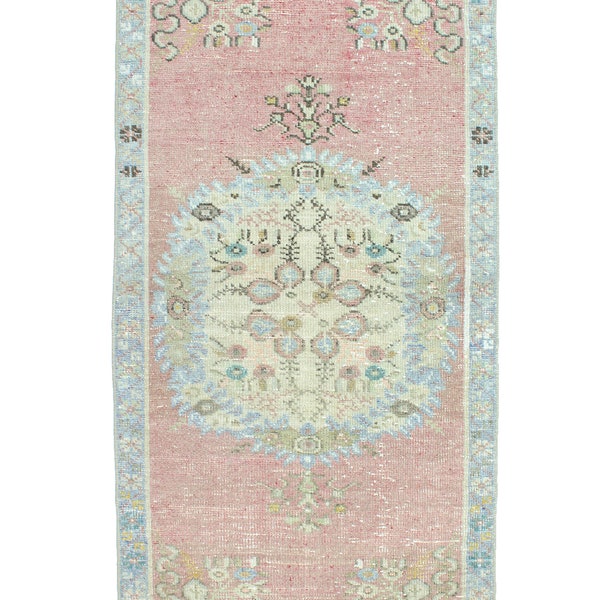 2'9''x5'7'' Short Vintage Oushak Rug Runner, Pastel Turkish Rug, Wool Hand Knotted Area Rug, Kitchen Rug, Bath Rug Runner, Antique Carpet