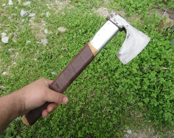 Cabeza de hacha vikinga con barba de acero forjado hecha a mano: hacha arrojadiza, herramienta de bushcraft