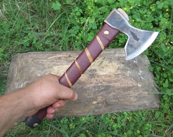 Handmade Forged Steel Viking Bearded Axe: Camping Bushcraft Hatchet