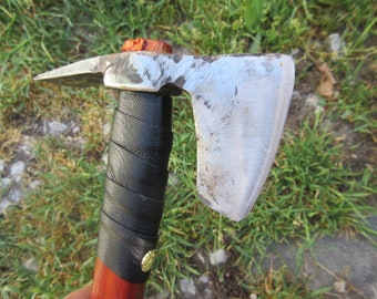 手鍛造トマホーク斧 - ハンマー、ショートハンドル、レザーラッピング