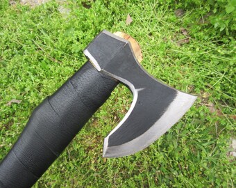 Cabeza de hacha vikinga con barba de acero forjado hecha a mano: hacha arrojadiza, herramienta de bushcraft