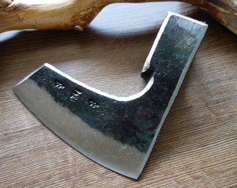 Cabeza de hacha vikinga con barba de acero forjado a mano: herramienta de caza bushcraft