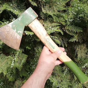 Vtg Rare German Quality Garantie &quot;3 EICHEN&quot; 2,02 lbs/0,920 Kg. Hand Forged Wrought Tomahawk Splitting Felling Axe Hatchet Woodsman Hand Tool