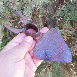 Vtg Old Rare Hand Made Wrought  Forged 0,38 lbs / 0,170 kg German Grub Hoe Mattock Spade Fork Primitive Garden Farm Hand Tool