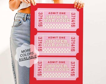 Shower Karaoke Ticket Print, Funny Retro Bathroom Wall Art Decor
