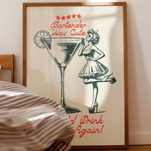 Bartender Was Cute Print, Above Bar Cart Wall Art, Bar Cart Artwork, Kitchen Wall Art, Bar Cart Art Prints, Would Drink Here Again Poster