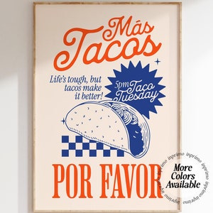 Taco Tuesday Kitchen Art, Taco Tuesday Poster, Aesthetic Kitchen Decor, Retro Wall Art, Taco Art Print, Taco Wall Art, Apartment Wall Art