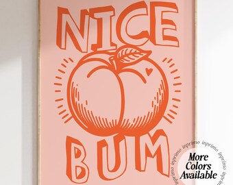 Netter Penner Poster | Netter Hintern Druck, Netter Hintern Druck, Pfirsich Badezimmer Wandkunst, Netter Hintern Badezimmer-Zeichen, Retro Wandkunst, Spaß Badezimmer Dekor