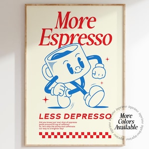 Más Espresso Menos Depresso Arte de pared / Arte de pared de la estación de café, Impresión de cafetería, Impresión de arte espresso, Decoración de cocina estética, Arte de apartamento