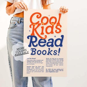 Cool Kids Read Books Printable – Retro Reading Wall Poster, Children’s Bedroom Decor, Cozy Study Corner Artwork, Reading Nook Wall Print