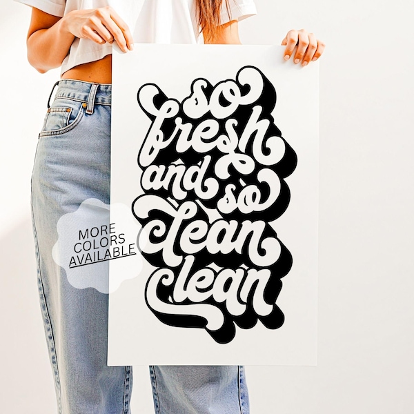 Stampa così fresca e pulita – Arte murale retrò per il bagno, poster con tipografia divertente (download digitale stampabile)