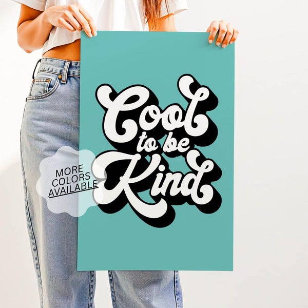 Arte mural imprimible "Cool to Be Kind": póster tipográfico retro de los 70, impresión con cita positiva para habitación infantil, decoración de aula y sala de estar.