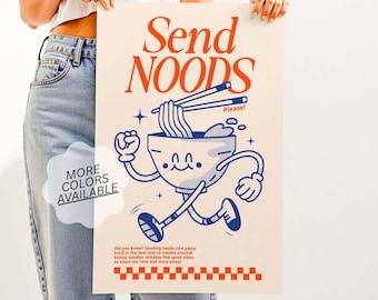 Send Noods Printable Wall Art, Funny Pasta Print, Kitchen Noodle Poster, Ramen Artwork, Apartment Wall Decor, Trendy Food Typography Print