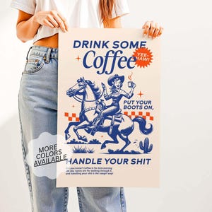 Coffee Station Wall Art | Coffee Quote Poster, Western Kitchen Art, Apartment Prints, Coffee Cowboy Art, Drink Some Coffee Put Your Boots On