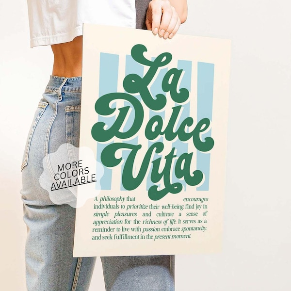 La Dolce Vita Wall Print – Retro Vintage Typography Poster, Italian Life Quote for Living Room, Entryway or Bedroom