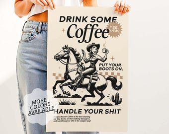 Western Cowgirl Coffee Station & Bar Kitchen Wall Art – All 10 Colorways Included (Digital Download)