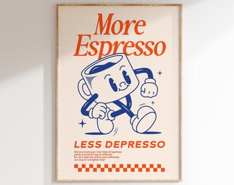 More Espresso Less Depresso Wall Art Print | Coffee Station Wall Art Decor, Coffee Bar Print, But First Coffee Printable Art, Apartment Art