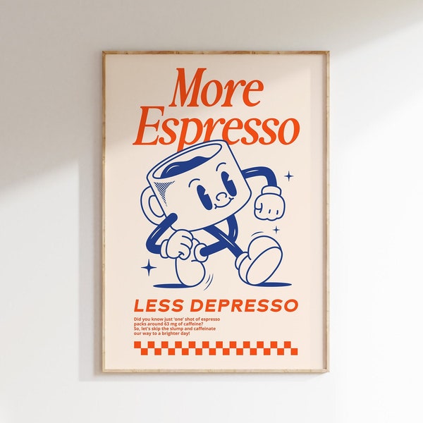 More Espresso Less Depresso Wall Art Print | Coffee Station Wall Art Decor, Coffee Bar Print, But First Coffee Printable Art, Apartment Art