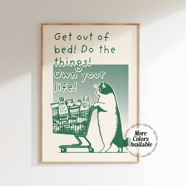 Aesthetic Apartment Decor, Retro Cat Wall Art, Do Hard Things Print, Cute Apartment Prints, College Apartment Decor, Cat Person Wall Art