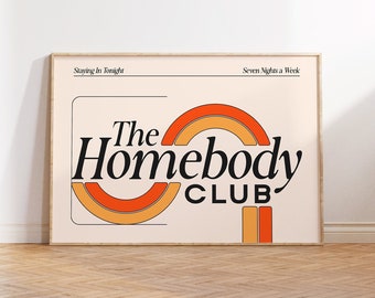 Horizontal Wall Art The Homebody Club Print Retro Trendy Unique Art Printable Apartment Mid Century Modern Living Room Above Couch Decor