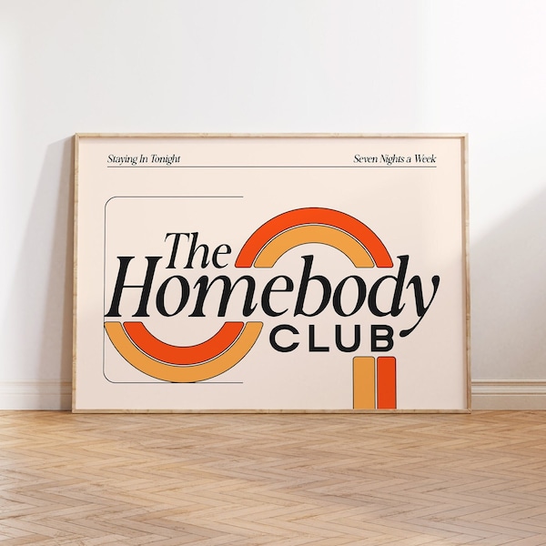 Horizontal Wall Art The Homebody Club Print Retro Trendy Unique Art Printable Apartment Mid Century Modern Living Room Above Couch Decor