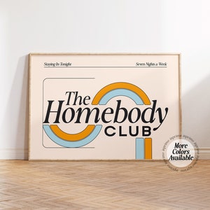 The Homebody Club Poster Horizontal Wall Art Above Couch Decor Doorway Art Entry Way Prints Trendy Retro Apartment Art Mid Century Modern