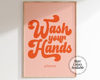 Bathroom Wall Art, Wash Your Hands, Retro Print, Retro Bathroom Prints Blue, Bathroom Prints Funny, 70's Art Print, Bathroom Decor, Poster