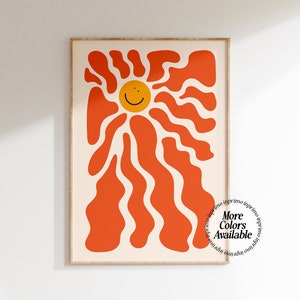 Retro Sun, 70s Inspired Wall Art Poster, Abstract Wall Art, Trendy and Preppy Wall Decor, Retro Sun Print