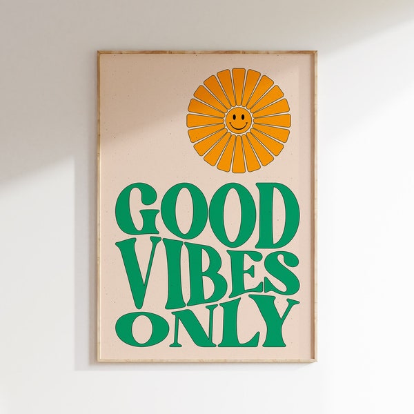 Good Vibes Only, 70s Art Print, Retro, Sun Nursery Decor, Trendy Wall Art, Funky Wall Art, Groovy Art, Funky Print, Wall Prints Trendy, Boho