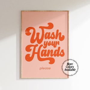 Bathroom Wall Art, Wash Your Hands, Retro Print, Retro Bathroom Prints Blue, Bathroom Prints Funny, 70&#39;s Art Print, Bathroom Decor, Poster