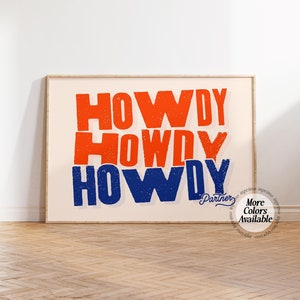 Western Howdy Wall Art Print | Horizontal Wall Art, Howdy Poster, Howdy Typography Print, Entry Way Print, Apartment Wall Art Men, Retro Art
