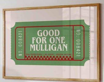 Good For One Mulligan Wall Art, Vintage Golf Art, Retro Golf Club Print, Office Decor, Printable (Digital Download)