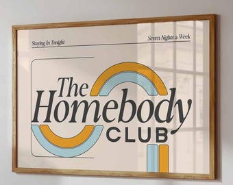 Homebody Club Print, Above Couch Horizontal Wall Art, Mid Century Modern, Girl Apartment Decor