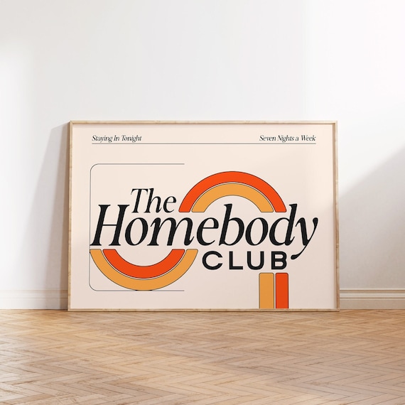 Horizontal Wall Art The Homebody Club Print Retro Trendy Unique Art Printable Apartment Mid Century Modern Living Room Above Couch Decor