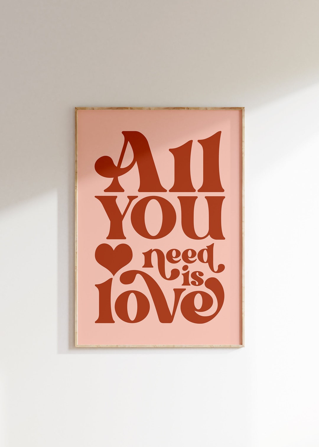 All You Need is Love, Wall Decor, Love Print, Trendy Poster, 70s Art