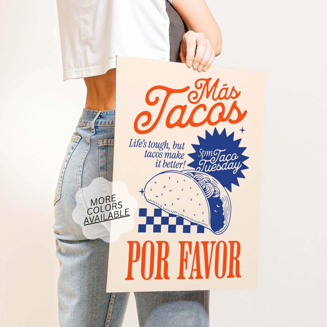Taco Tuesday Poster – mas Tacos Por Favor Kitchen Wall Art Print - Etsy