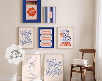 Retro Western Bathroom Decor Printable Wall Art Bundle, Funny Cowgirl Gallery Set of 7