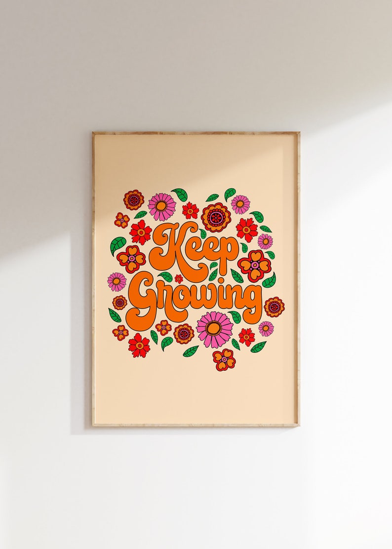 Funky Wall Art Printable Wall Art Retro Flower Print Keep Etsy