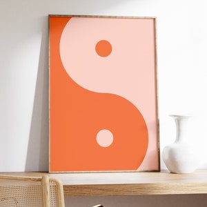 Ying Yang Wall Art Print, Trendy Wall Art Digital Download, Trendy Aesthetic Print, 70s Wall Art Download, Pink and Orange Wall Prints image 4