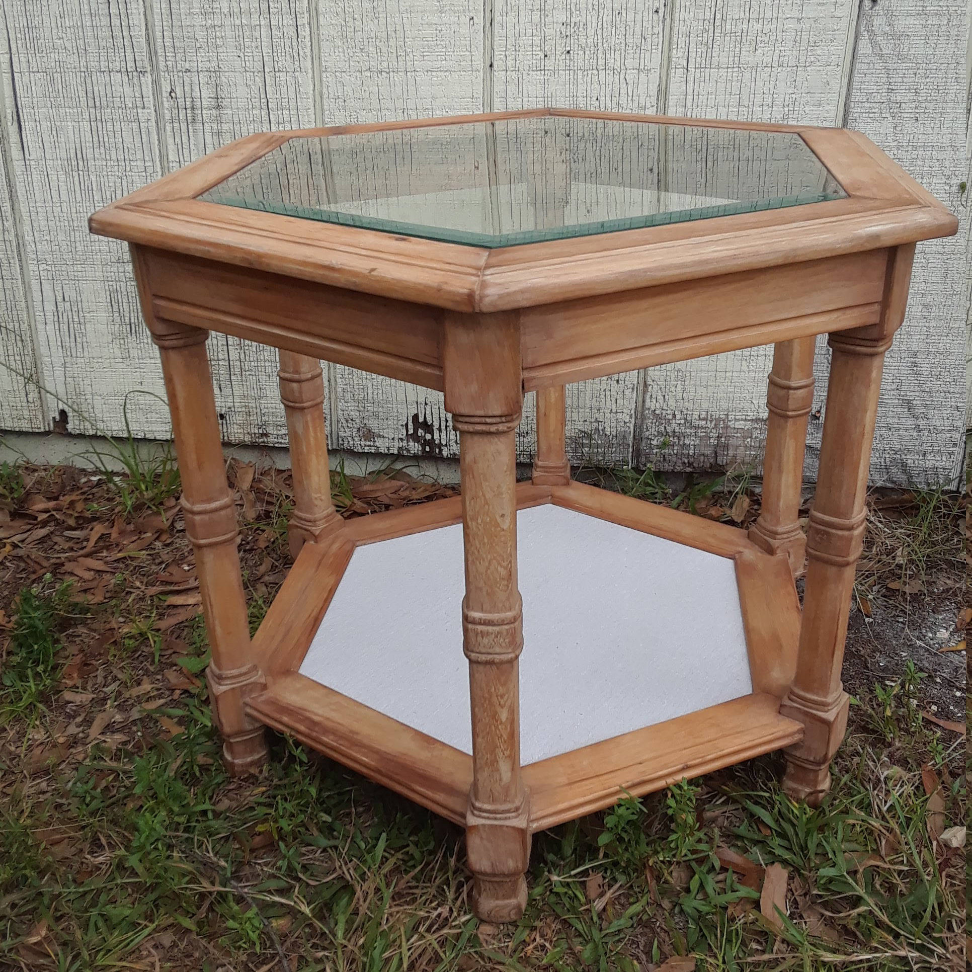 GlassTop Hexagonal Accent Table Etsy