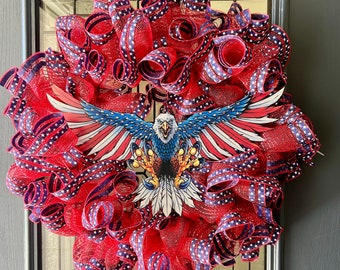 Patriotic wreath for front door, red white and blue wreath, Independence Day, 4th of July wreath, Patriotic welcome wreath, Veterans Day