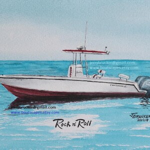 9&quot;x12&quot; Painting of Your Boat Seascape Just send Pictures Boating Barnegat Lighthouse Beach Haven NJ Fishing LBI Center Console Boat Portrait