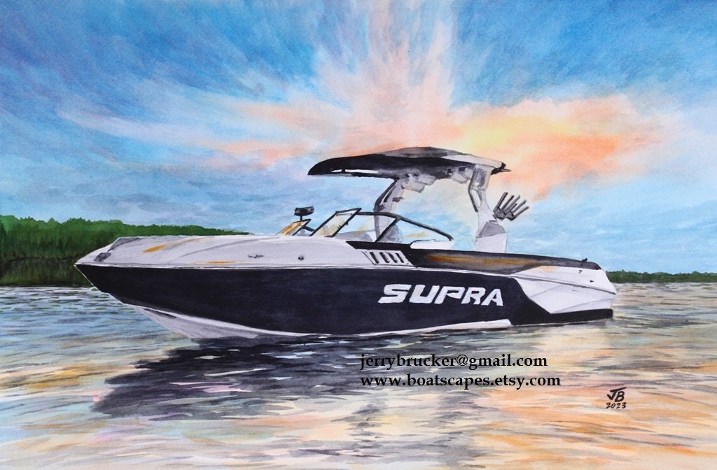 12x18" Custom Painting Portrait Your Boat Performance Wakeboarding Wake Surfing From Your Pictures Personalized Gift Tubing Waterskiing Boat