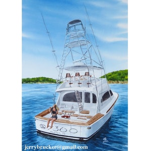18x24 Original of Your Boat Watercolor Painting ALL by Hand Boat Portrait Sportfish Sportfishing Sportfisherman Viking Valhalla Post Boating