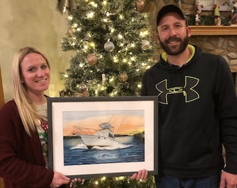 Custom 12x18&quot; Boat Portrait Your Boat, Painting Silverton Searay Family Keepsake Portrait Personalized Unique Dad Gift Father Boss Sportfish