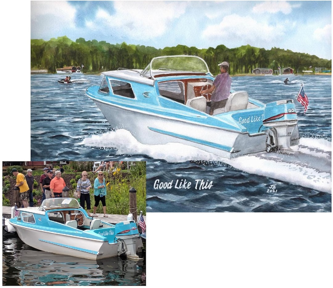 Custom 9x12 Antique Classic Boat Painting Wooden Boat Art Hand Made